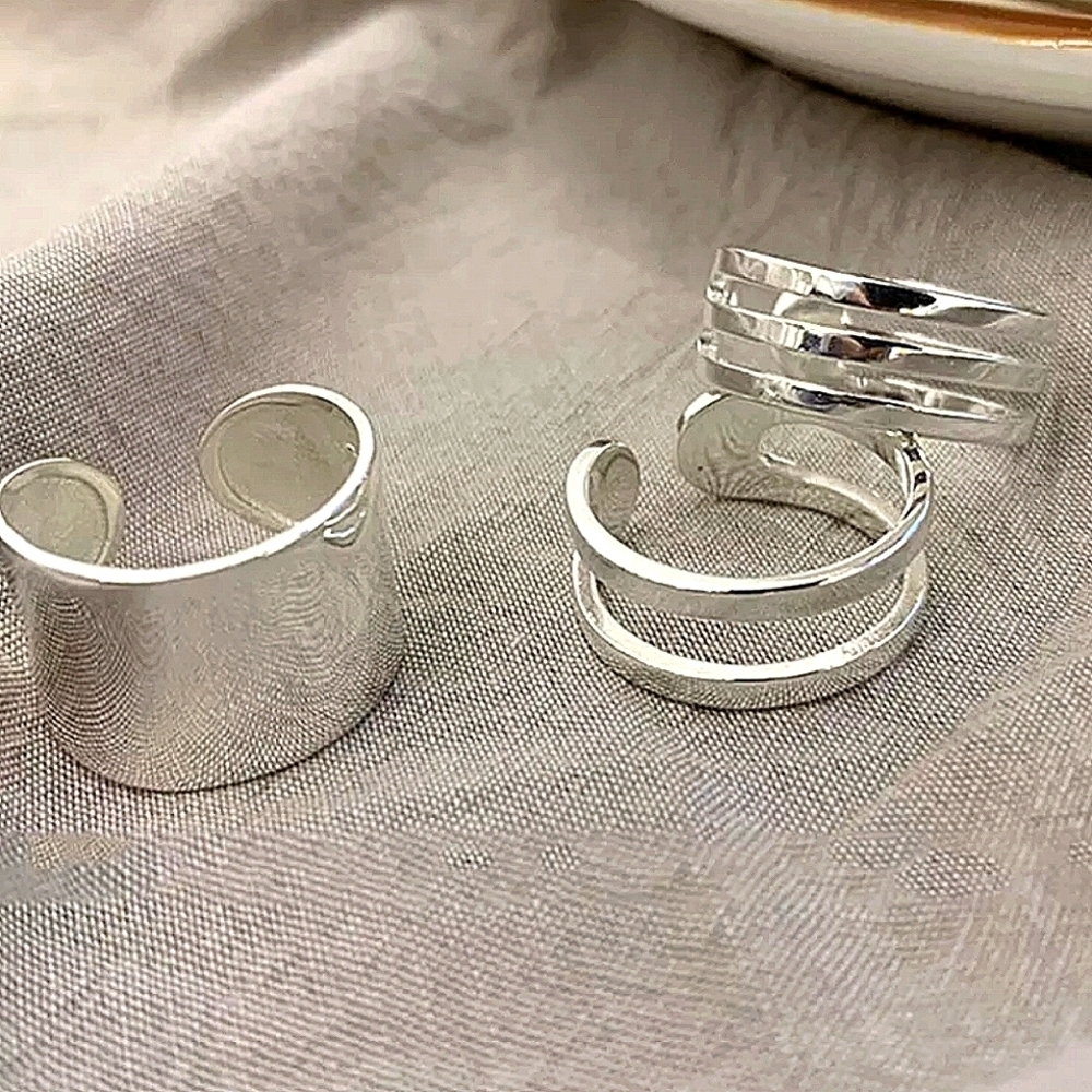 Sterling Silver Minimalist Three Piece Ring Set - Picture 2 of 6